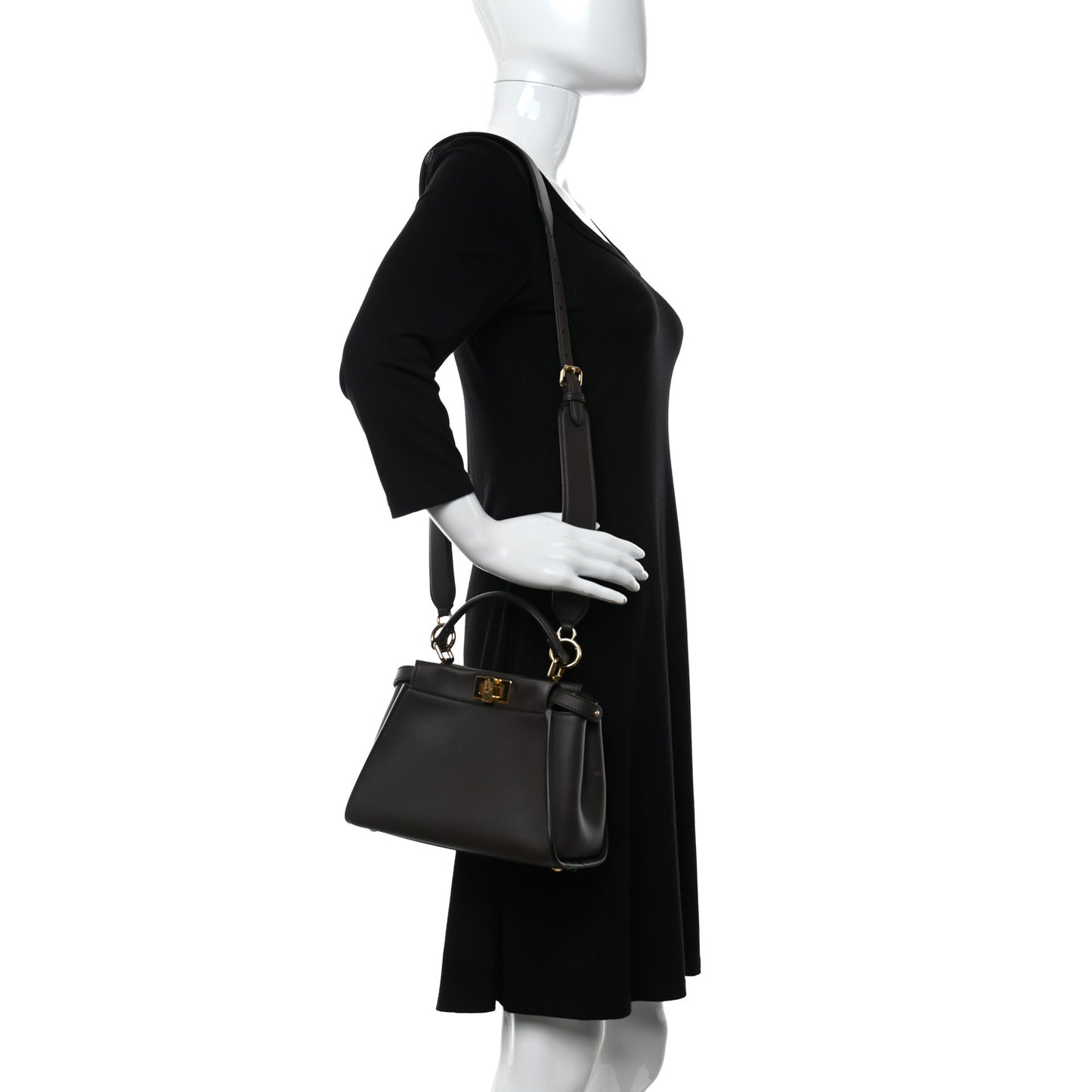 Vitello Seta Suede FF Mini Peekaboo Iconic Satchel Chocolate Sigaro Marrone