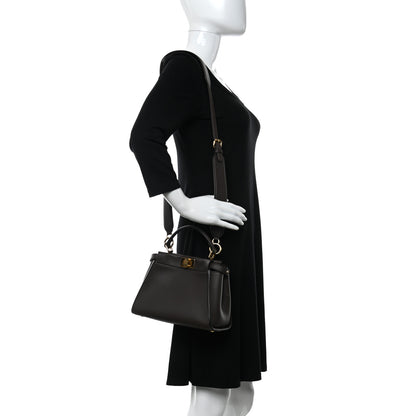 Fendi Vitello Seta Suede FF Mini Peekaboo Iconic Satchel Chocolate Sigaro Marrone 2 of 11