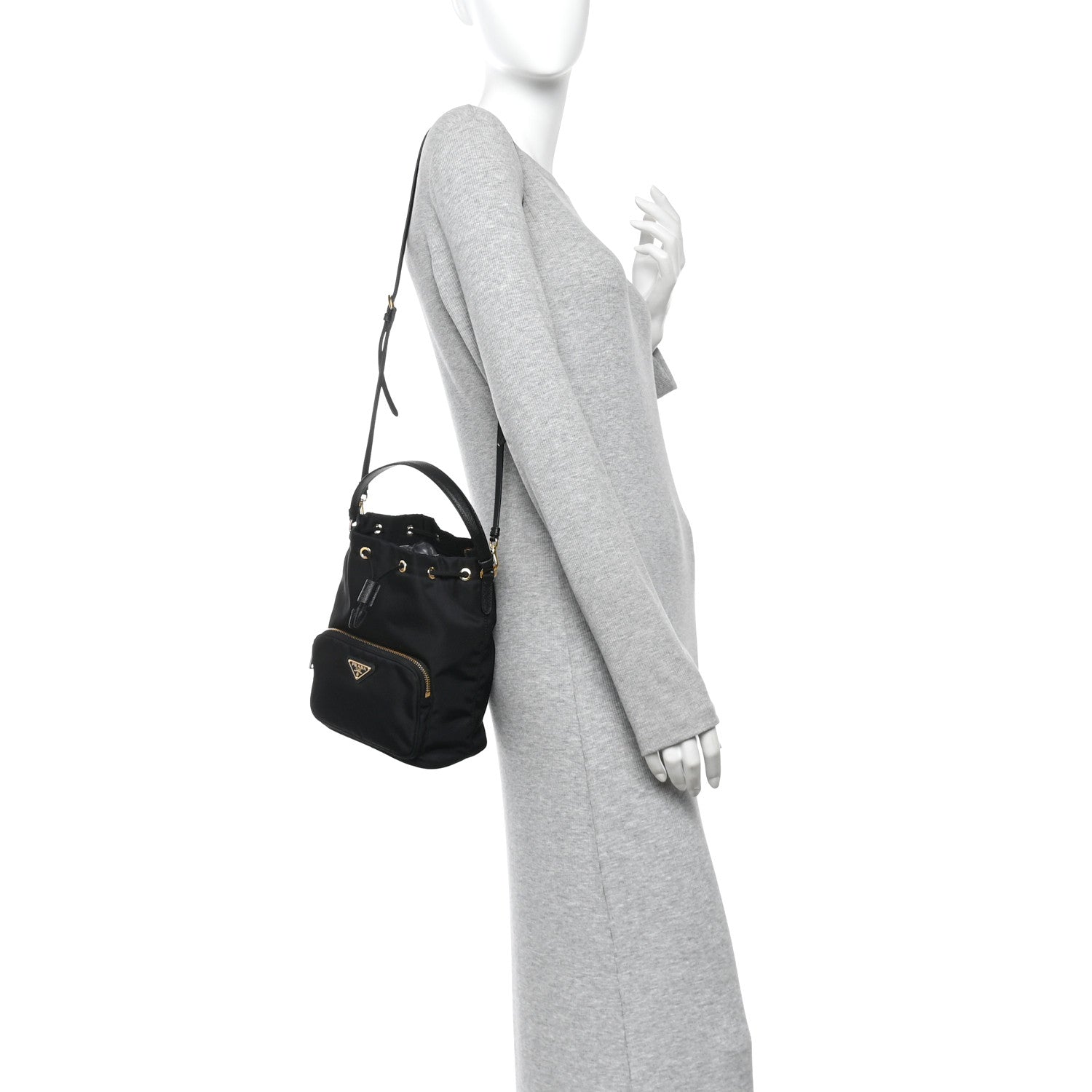 Prada Re-Nylon Saffiano Duet Bucket Crossbody Bag Black 2 of 10