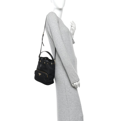 Prada Re-Nylon Saffiano Duet Bucket Crossbody Bag Black 2 of 10