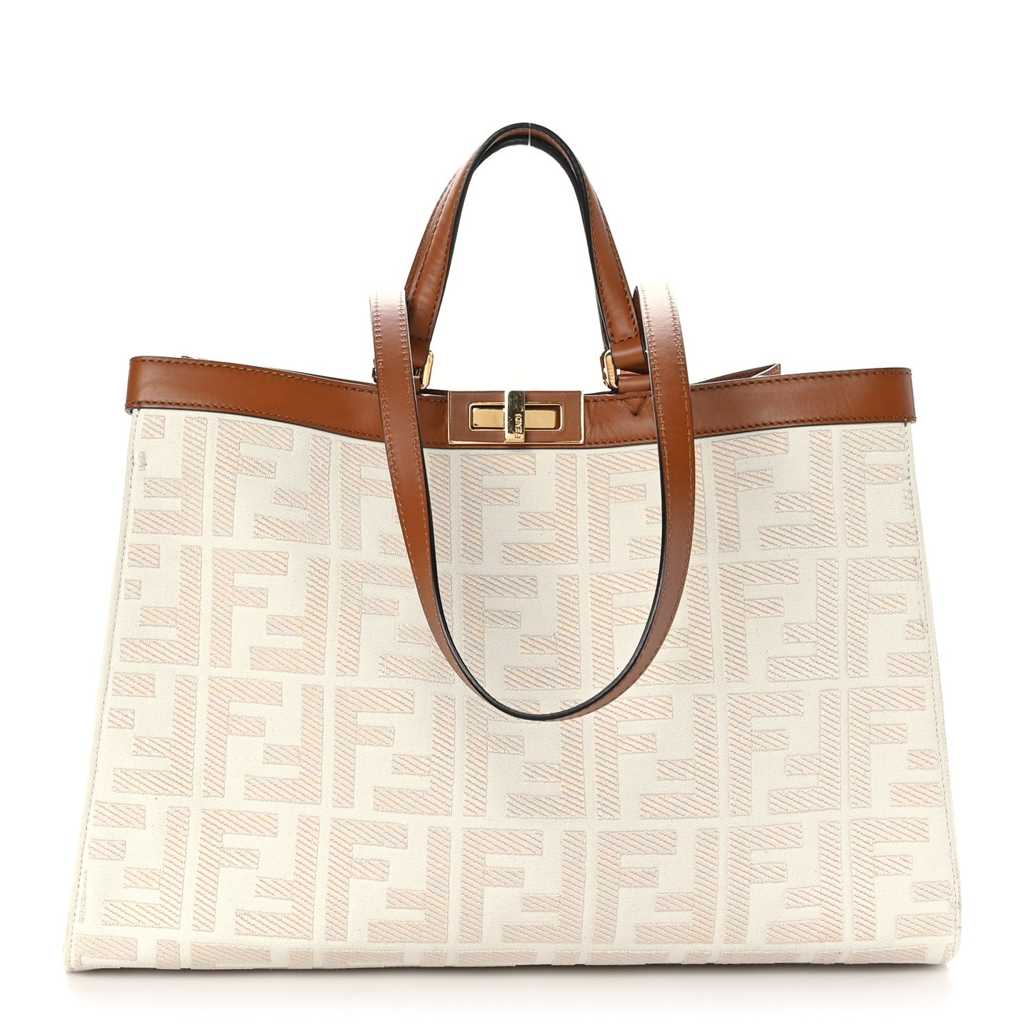 Canvas Vitello King FF Embroidered Medium Peekaboo X-Tote Grezzo Cuoio