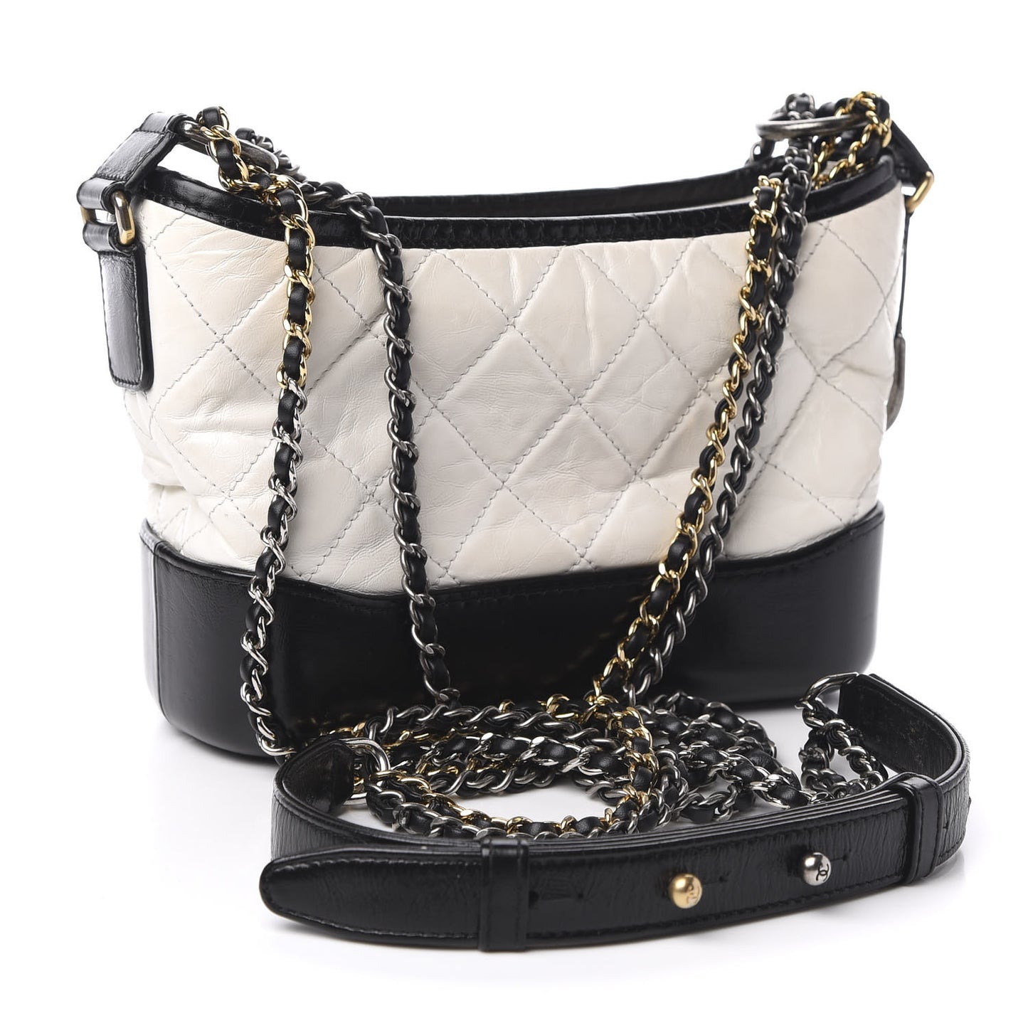 Aged Calfskin Quilted Small Gabrielle Hobo Black White