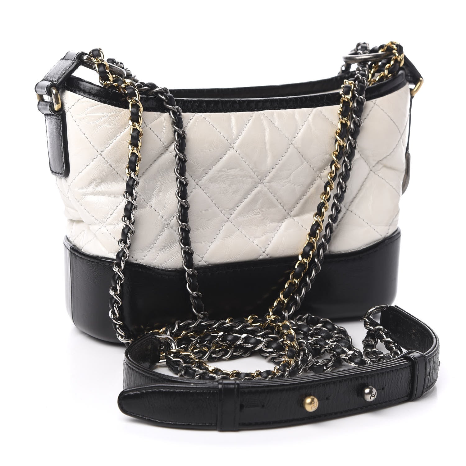 Chanel Aged Calfskin Quilted Small Gabrielle Hobo Black White 3 of 10