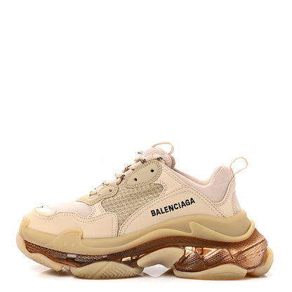 Balenciaga Fabric Mesh Clear Sole Womens Triple S Sneakers 37 Beige 1 of 10