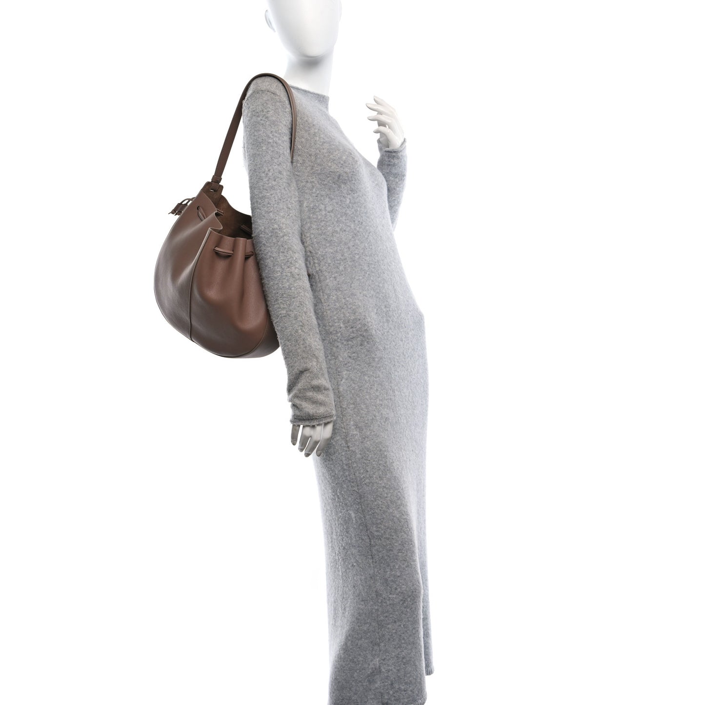 Calfskin Flores Drawstring Bag Biscotto