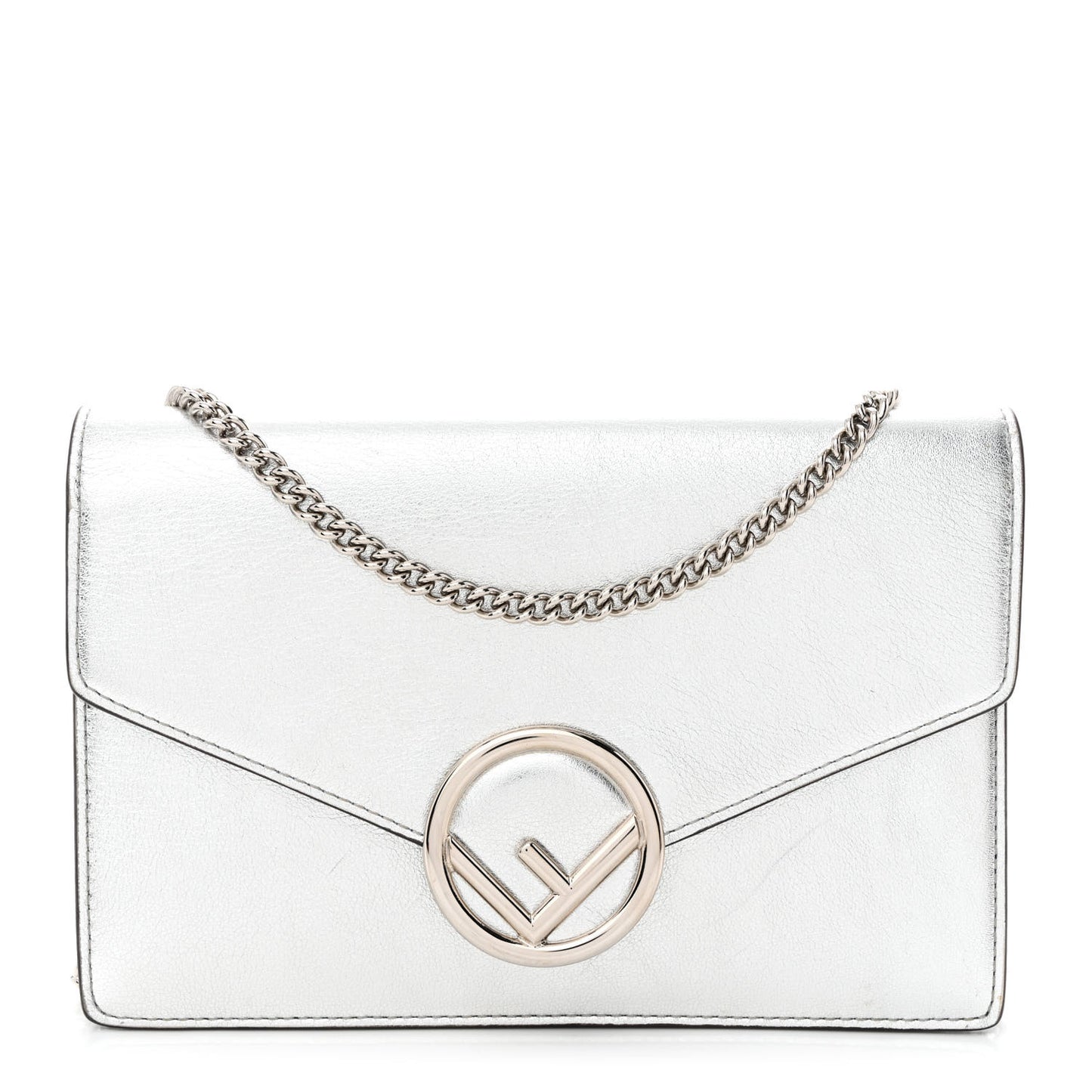 Vitello Catalan Mirror F is Fendi Medium Envelope Wallet on Chain Argento