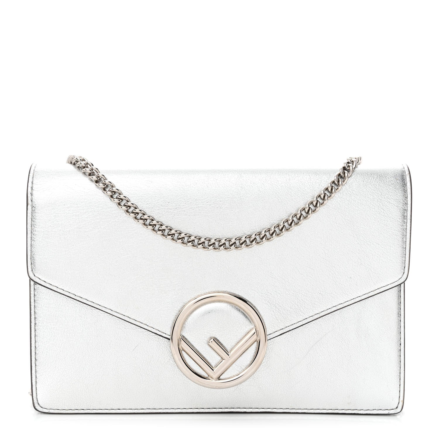 Fendi Vitello Catalan Mirror F is Fendi Medium Envelope Wallet on Chain Argento 1 of 13
