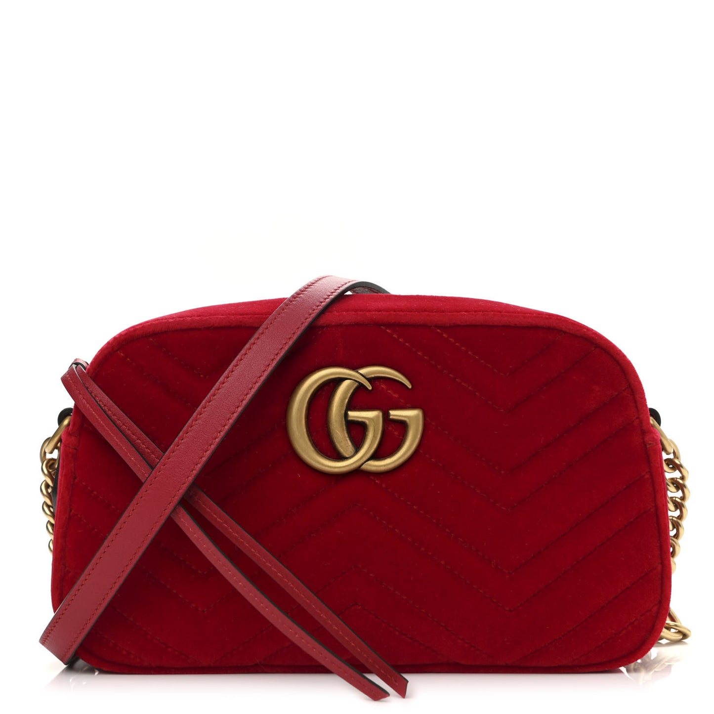 Velvet Matelasse Small GG Marmont Chain Shoulder Bag Hibiscus Red