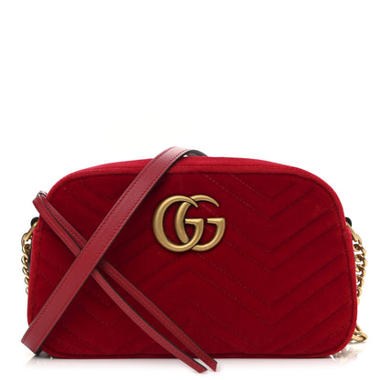 Gucci Velvet Matelasse Small GG Marmont Chain Shoulder Bag Hibiscus Red 1 of 10