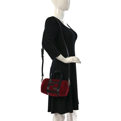 Fendi Sheepskin Vitello Mini O'Lock Bowling Bag Burgundy Black 2 of 11