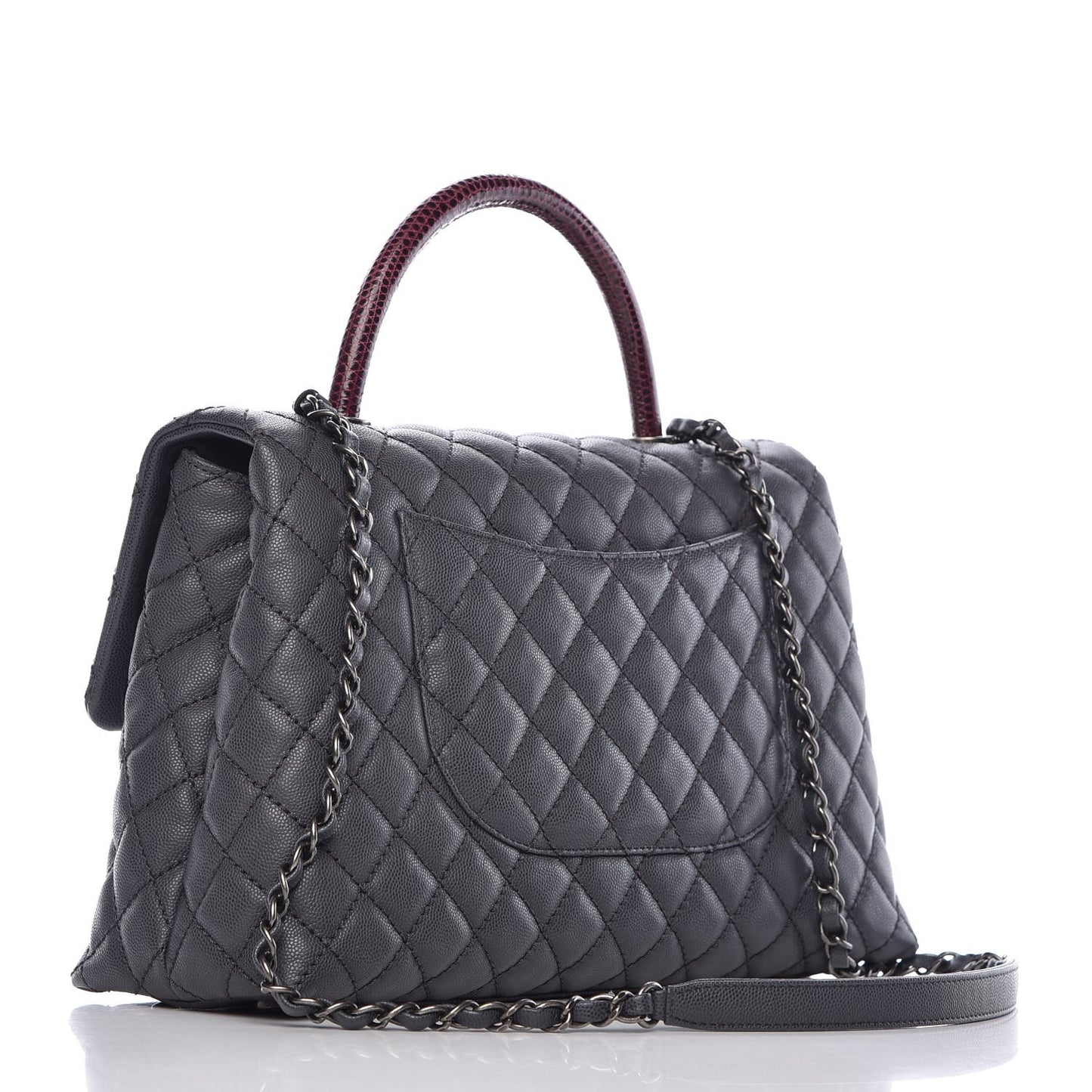 Caviar Lizard Quilted Medium Coco Handle Flap Grey