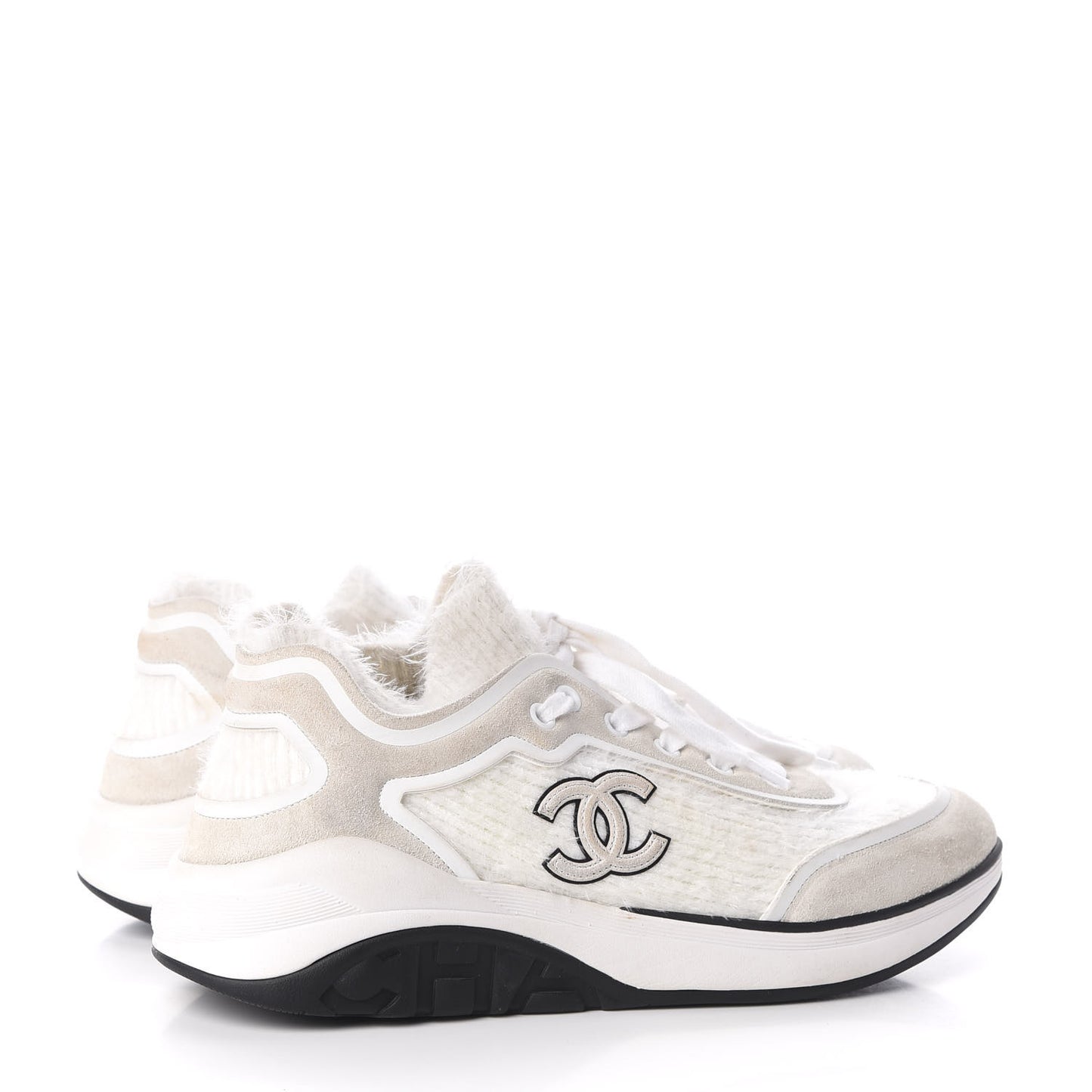 Fabric Calfskin Suede CC Womens Sneakers 40 White