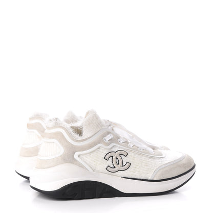 Chanel Fabric Calfskin Suede CC Womens Sneakers 40 White 4 of 8