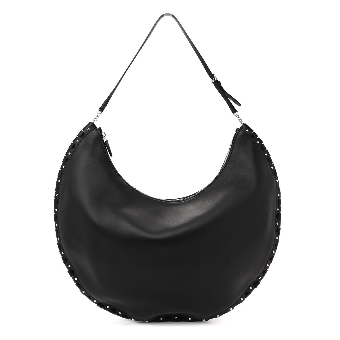 Lambskin Studded Large Demi Lune Bag Black