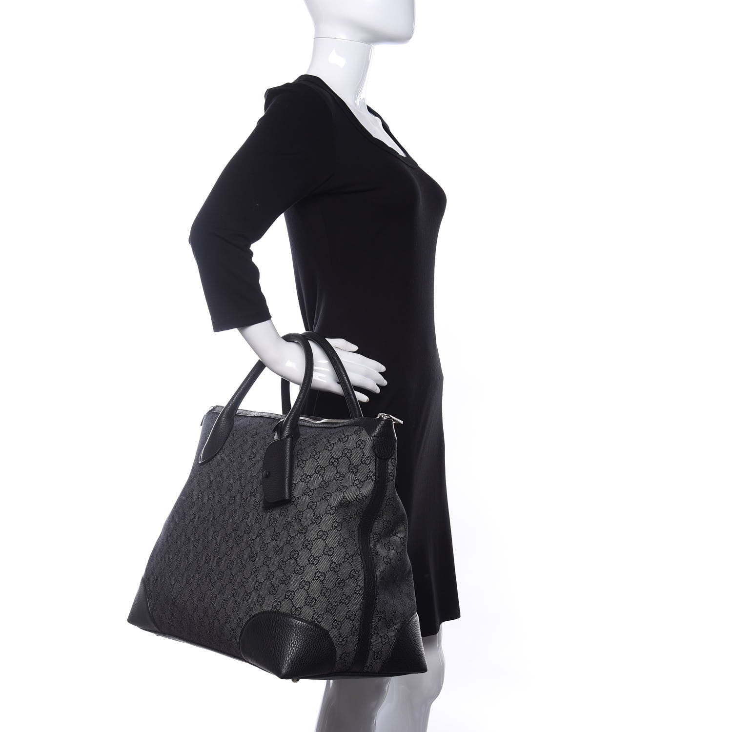 Gucci Denim Monogram Large Tote Black 2 of 9