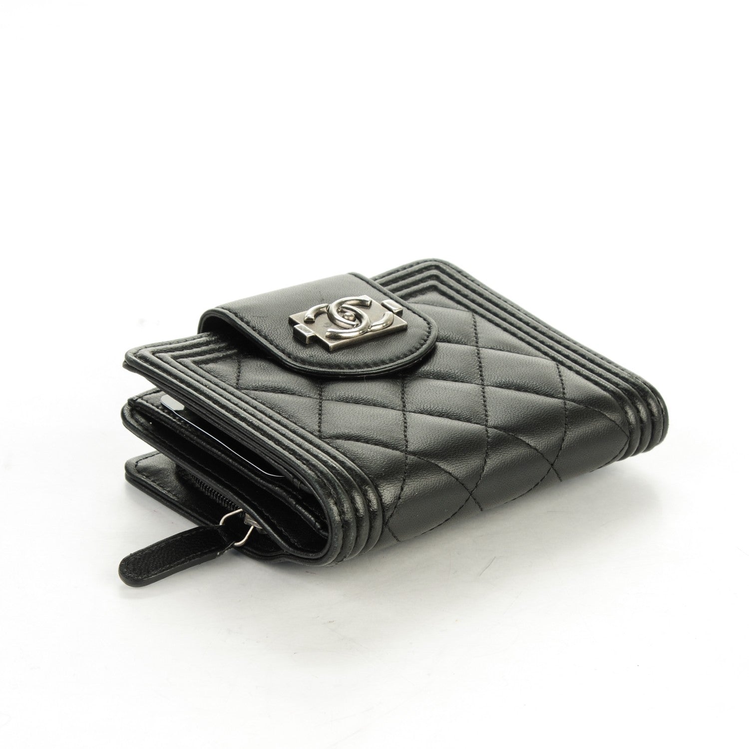 Chanel Lambskin Quilted Boy Zipped Pocket Wallet Black 4 of 9