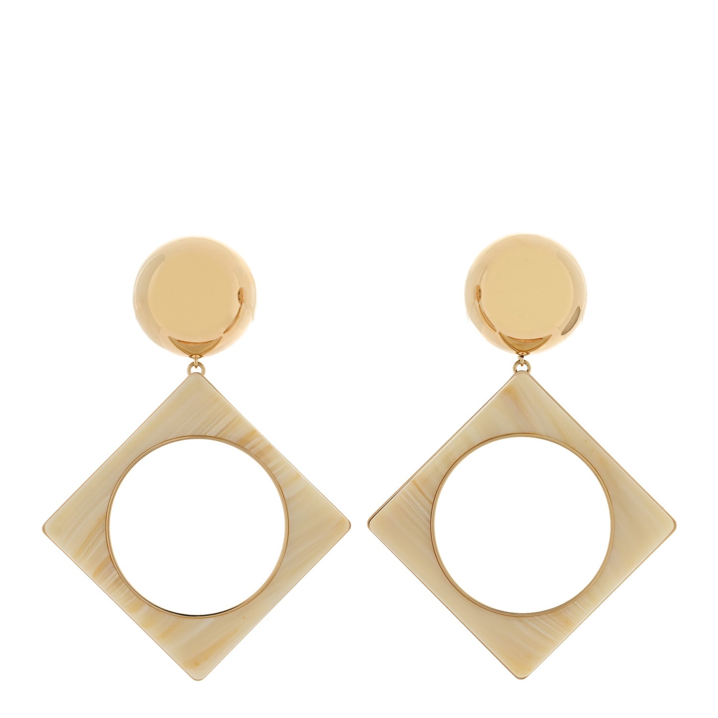 Metal Resin Square Geometric Clip On Earrings Creme Dor