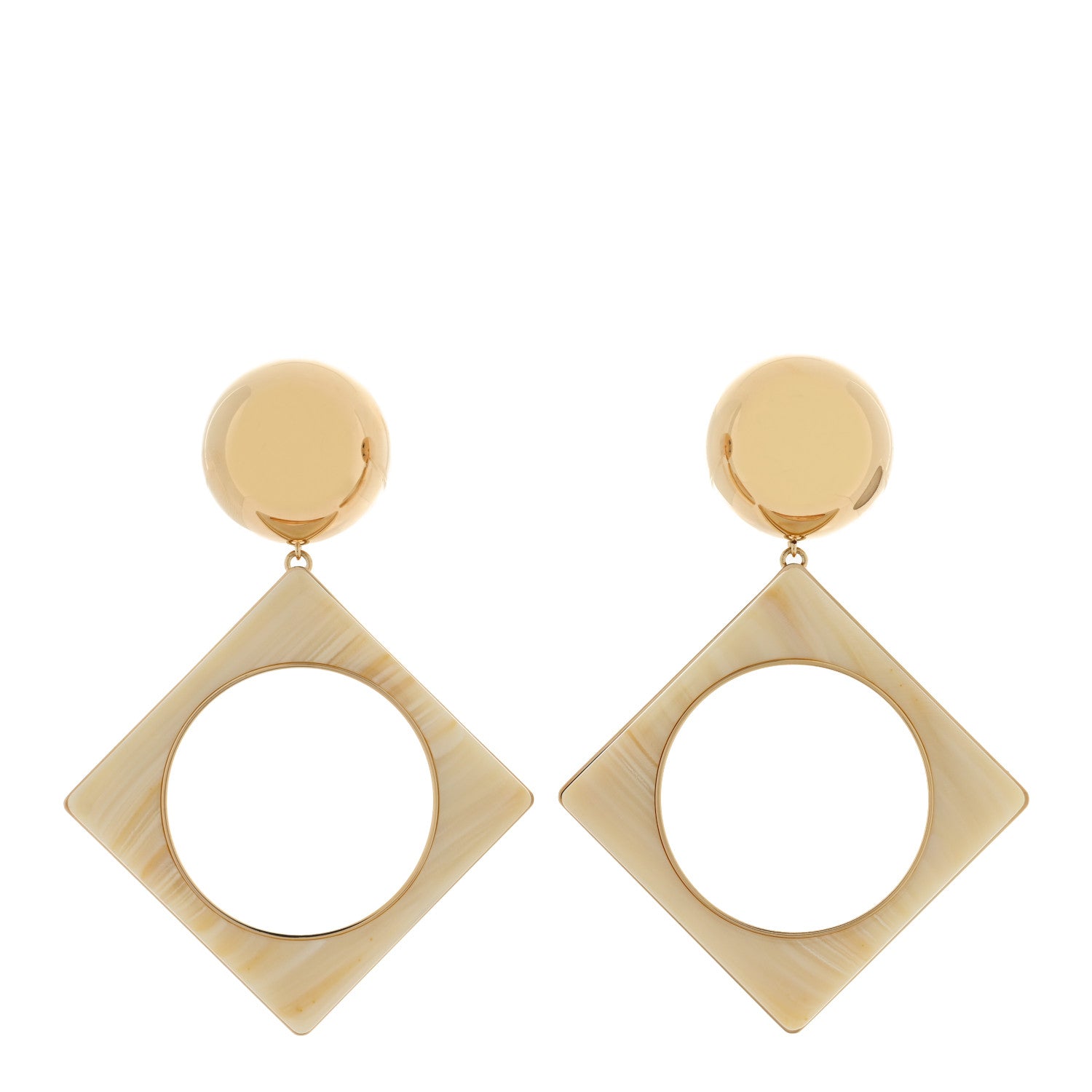 Saint Laurent Metal Resin Square Geometric Clip On Earrings Creme Dor 1 of 4
