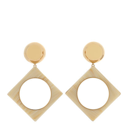 Saint Laurent Metal Resin Square Geometric Clip On Earrings Creme Dor 1 of 4