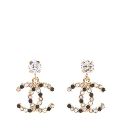 Chanel Resin Crystal Pearl CC Drop Earrings Gold Black 1 of 5