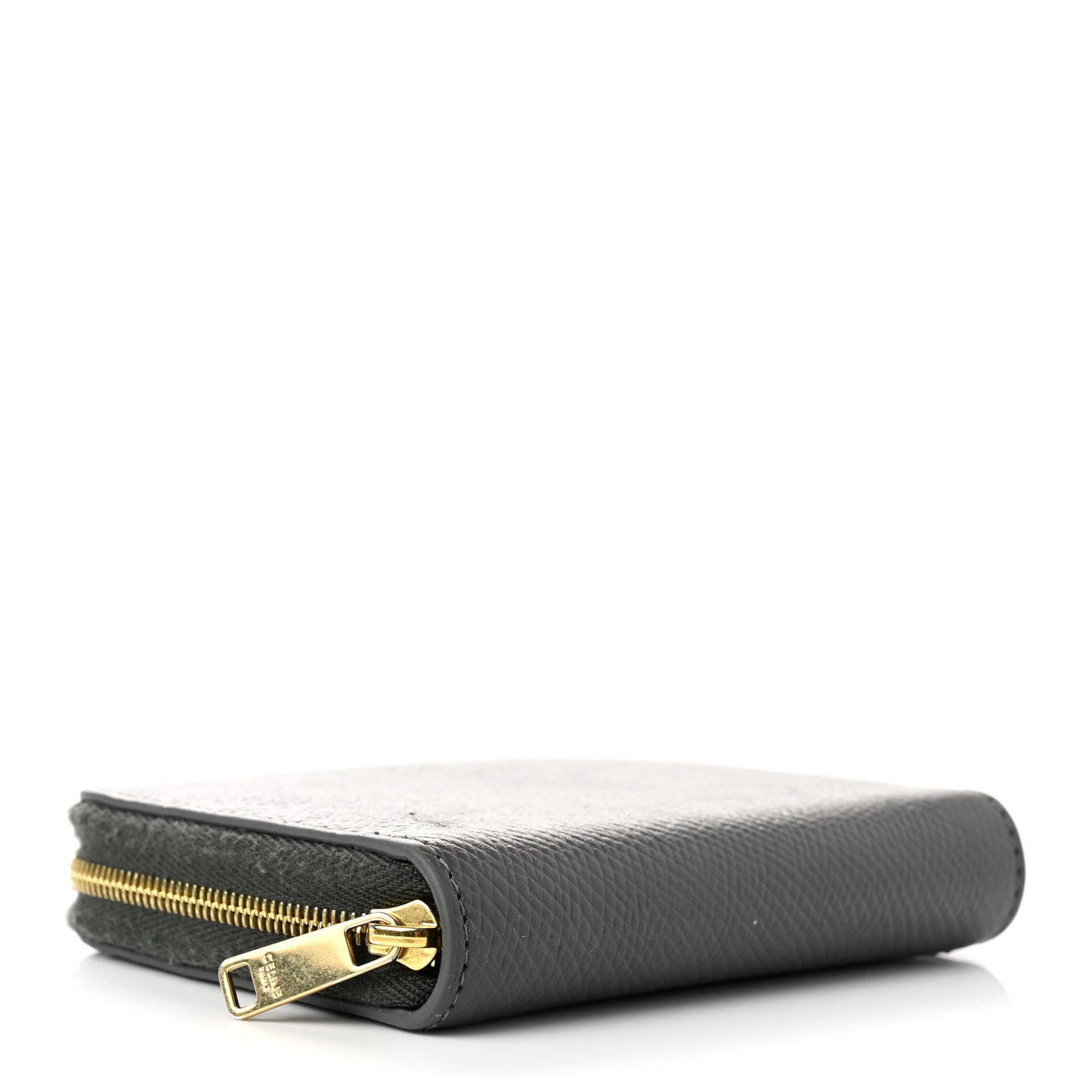 Grained Calfskin Compact Zipped Wallet Grey