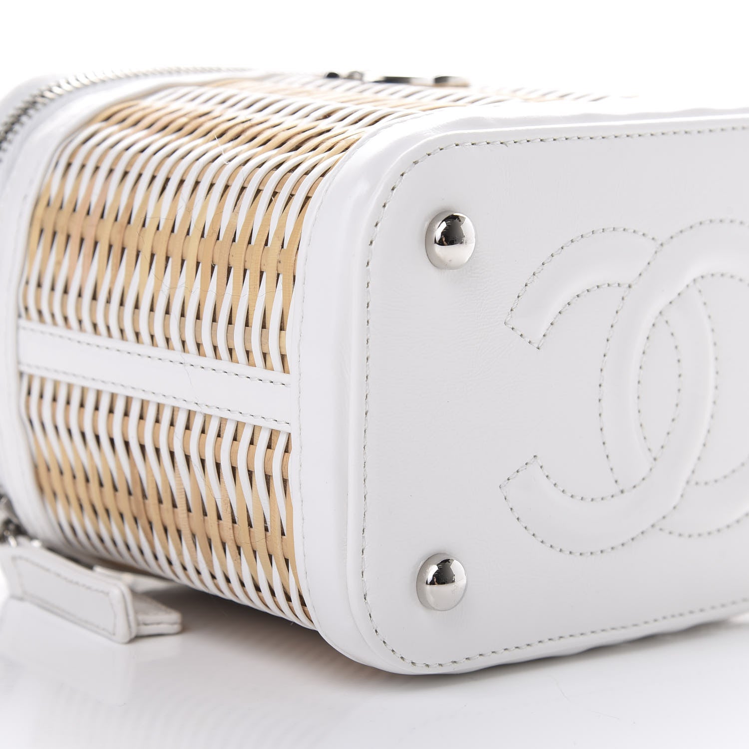 Chanel Calfskin Raffia Small Vanity Case Bag White Beige 8 of 11