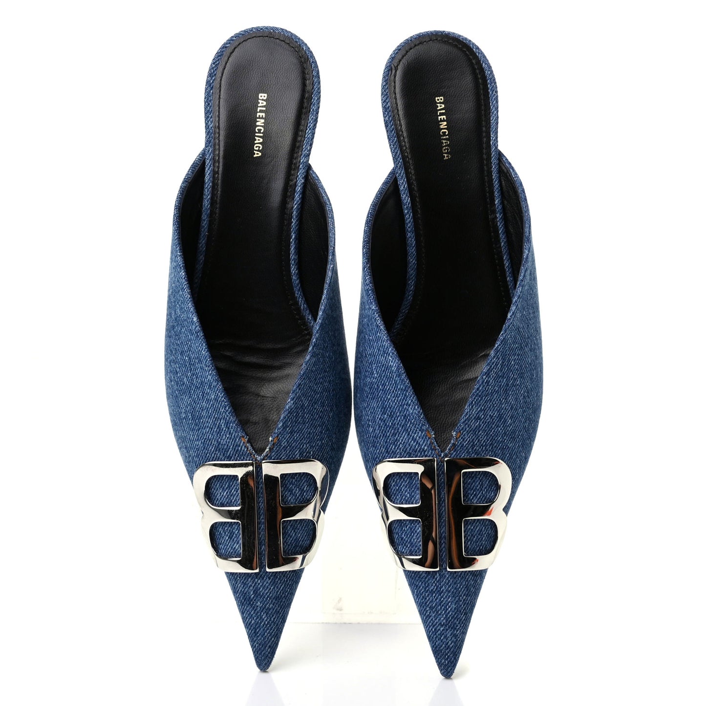 Japanese Vintage Denim BB Knife Pointed Toe 40mm Mules 38.5 Light Blue