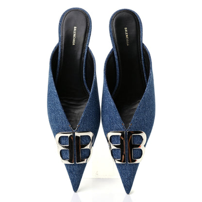 Balenciaga Japanese Vintage Denim BB Knife Pointed Toe 40mm Mules 38.5 Light Blue 5 of 12