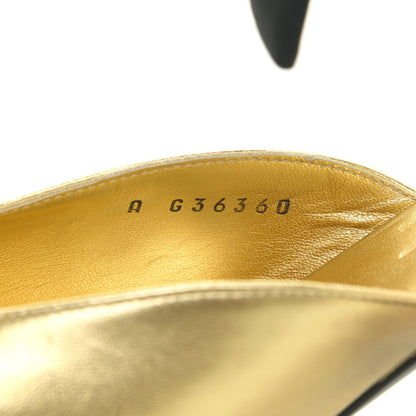 Chanel Laminated Lambskin Grosgrain Cap Toe CC Pumps 36 Gold Black 13 of 14