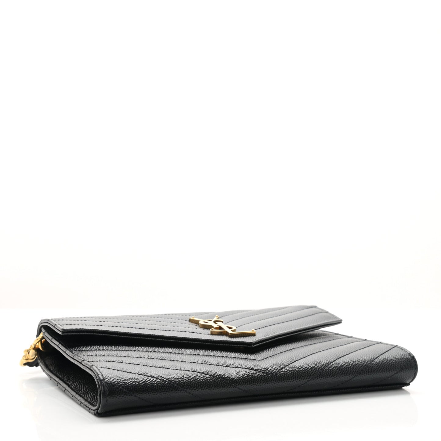 Grain De Poudre Matelasse Chevron Monogram Envelope Clutch Black
