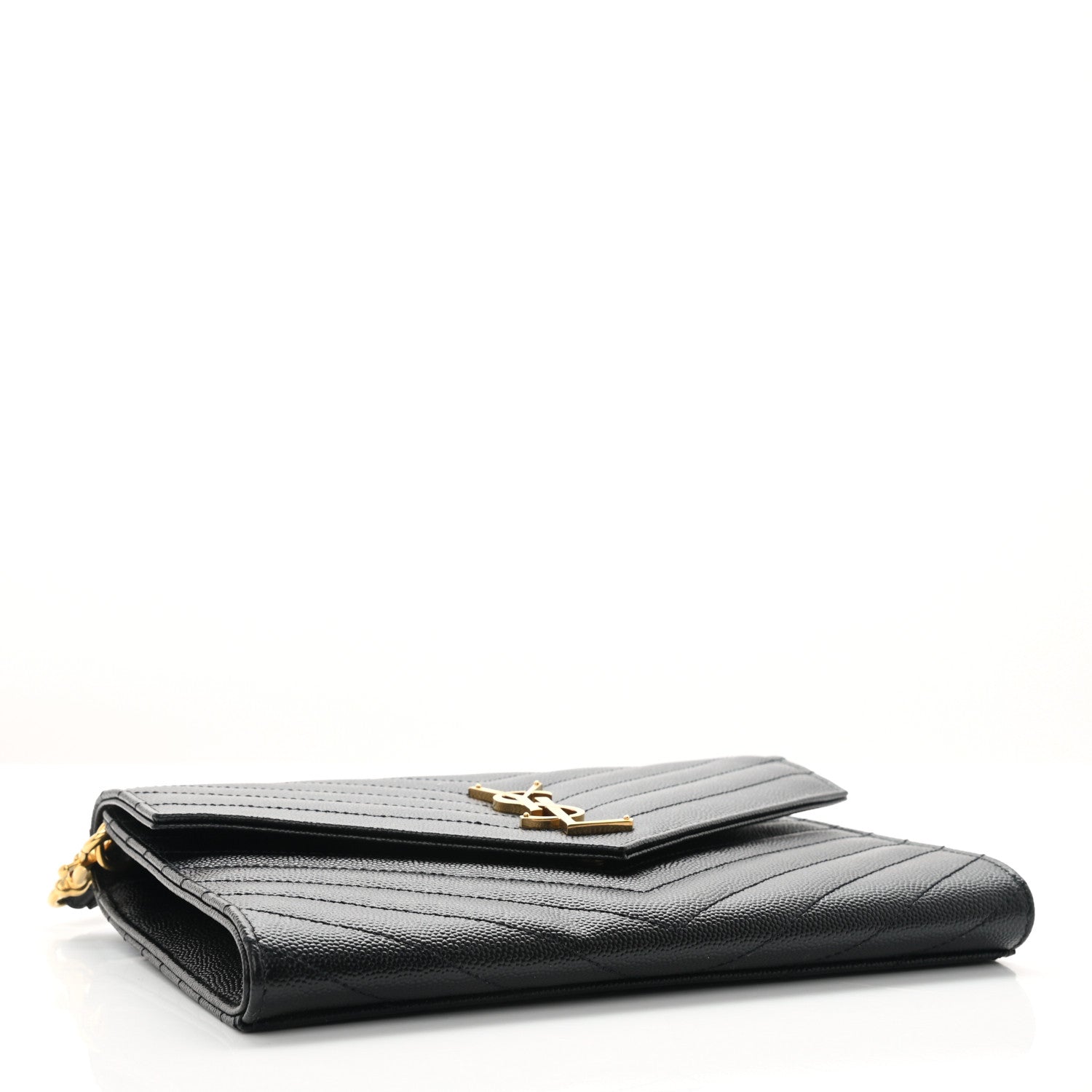 Saint Laurent Grain De Poudre Matelasse Chevron Monogram Envelope Clutch Black 4 of 7