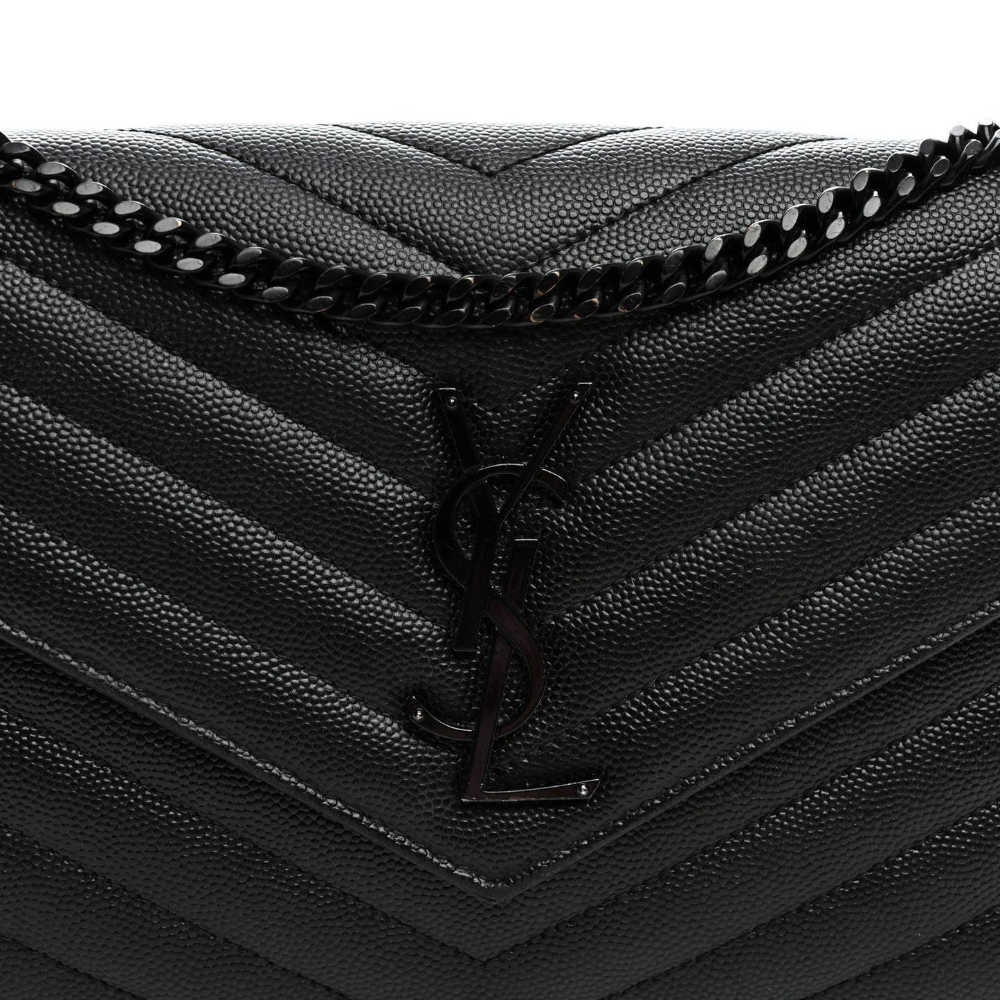 Grain De Poudre Matelasse Chevron Monogram Monochrome Chain Wallet Black