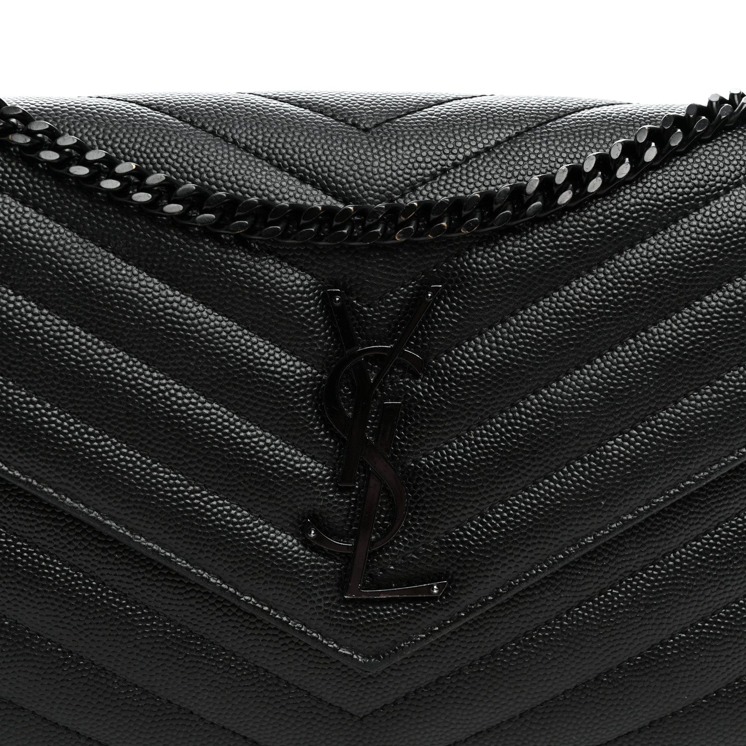 Saint Laurent Grain De Poudre Matelasse Chevron Monogram Monochrome Chain Wallet Black 7 of 10