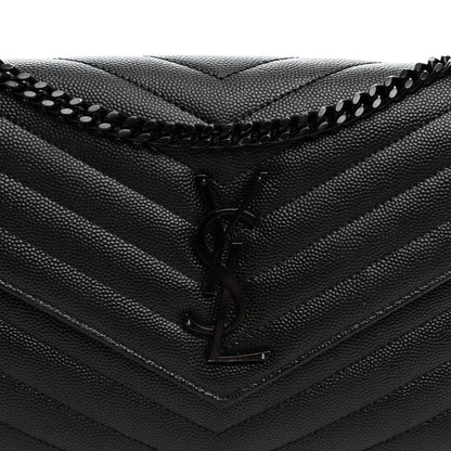 Saint Laurent Grain De Poudre Matelasse Chevron Monogram Monochrome Chain Wallet Black 7 of 10