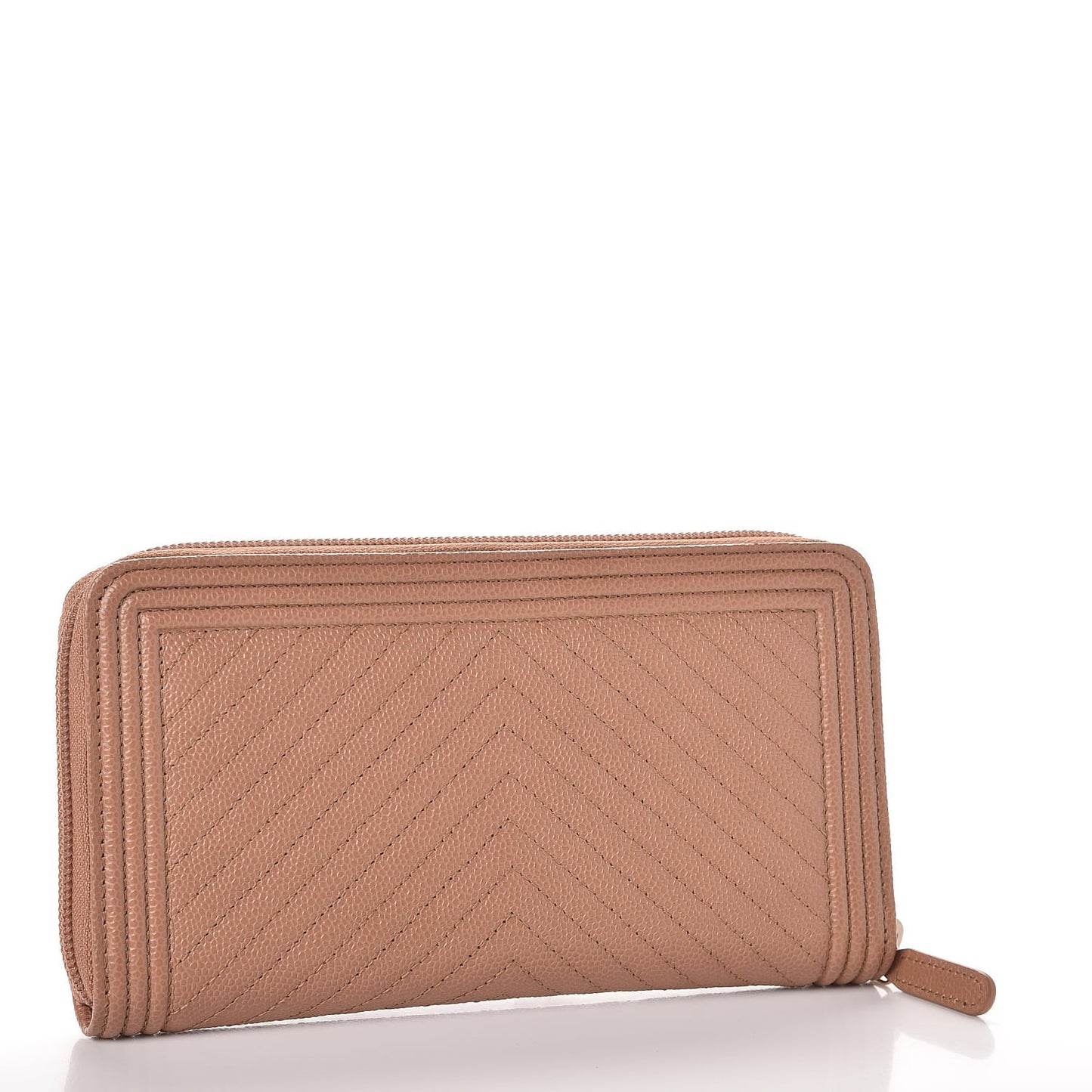 Caviar Chevron Zip Around Boy Wallet Light Brown