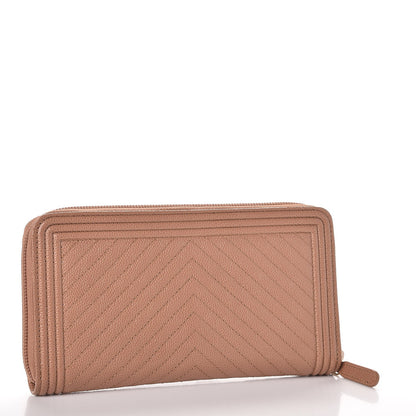 Chanel Caviar Chevron Zip Around Boy Wallet Light Brown 3 of 9