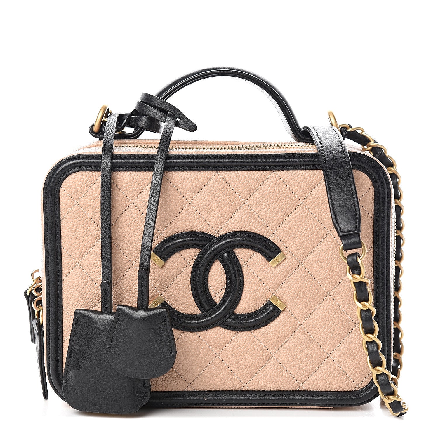 Chanel Caviar Quilted Medium CC Filigree Vanity Case Beige Black 1 of 9
