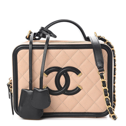 Chanel Caviar Quilted Medium CC Filigree Vanity Case Beige Black 1 of 9