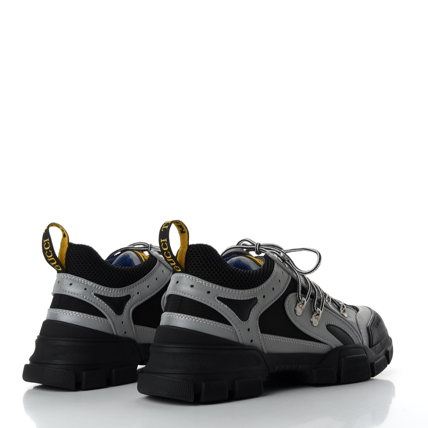 Gucci X SEGA Mesh Technical Canvas Calfskin Reflective Mens Flashtrek Sneakers 8 Silver Black 4 of 9