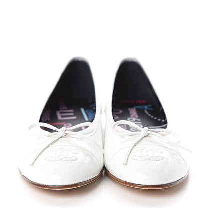 Chanel Shiny Crumpled Lambskin Cap Toe Ballerina Flats 37.5 White 2 of 7