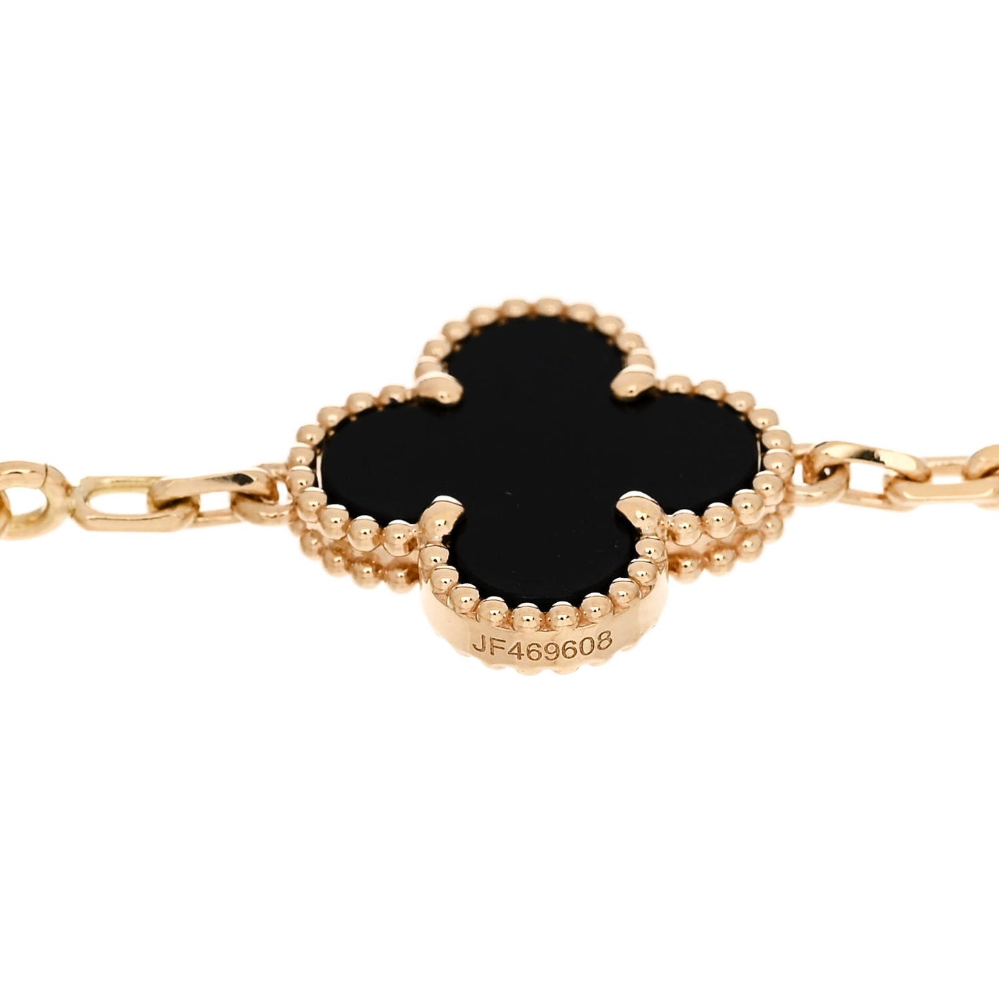 18K Yellow Gold Black Onyx 5 Motifs Vintage Alhambra Bracelet
