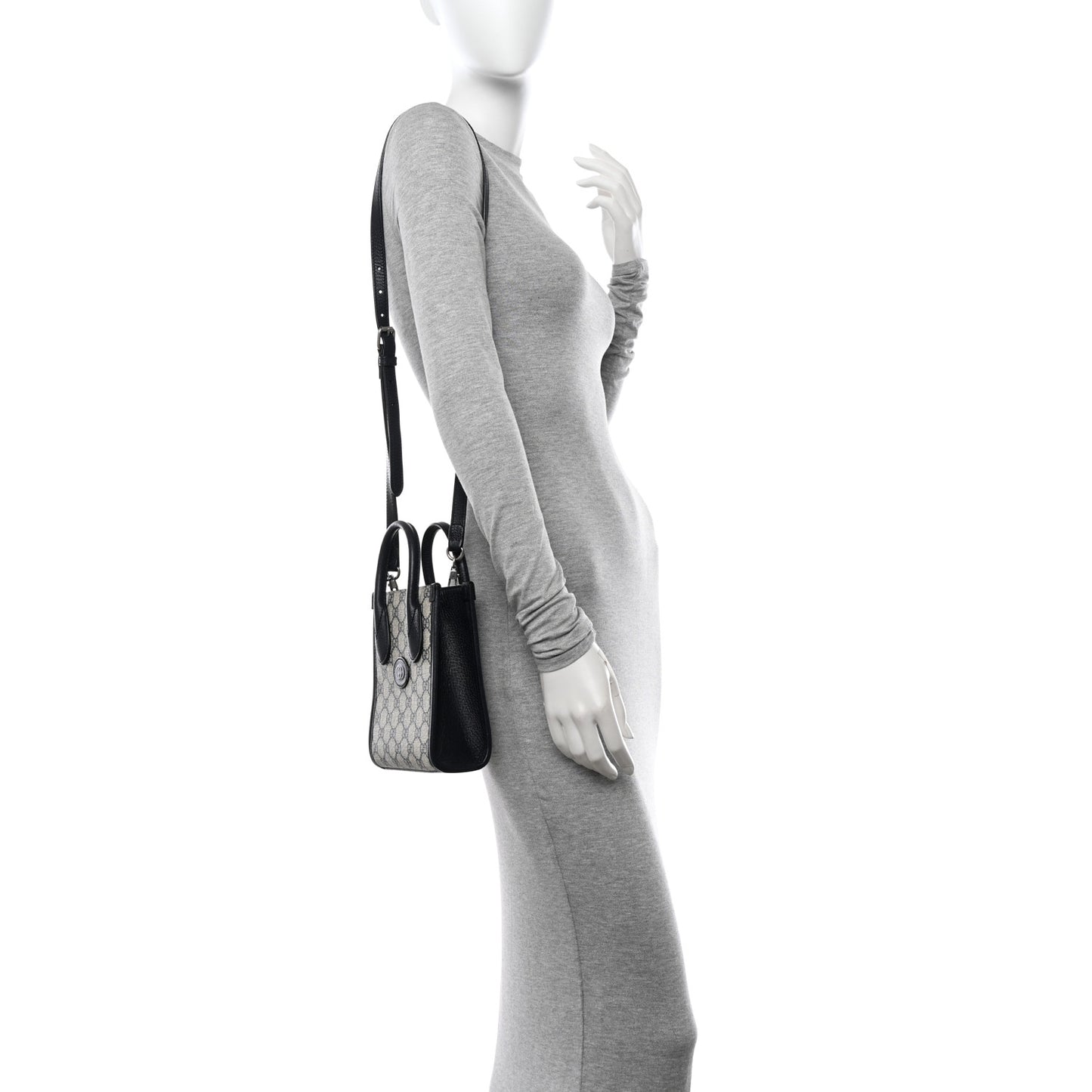 GG Supreme Monogram Textured Dollar Calfskin Mini Retro Interlocking G Tote Bag Beige Blue