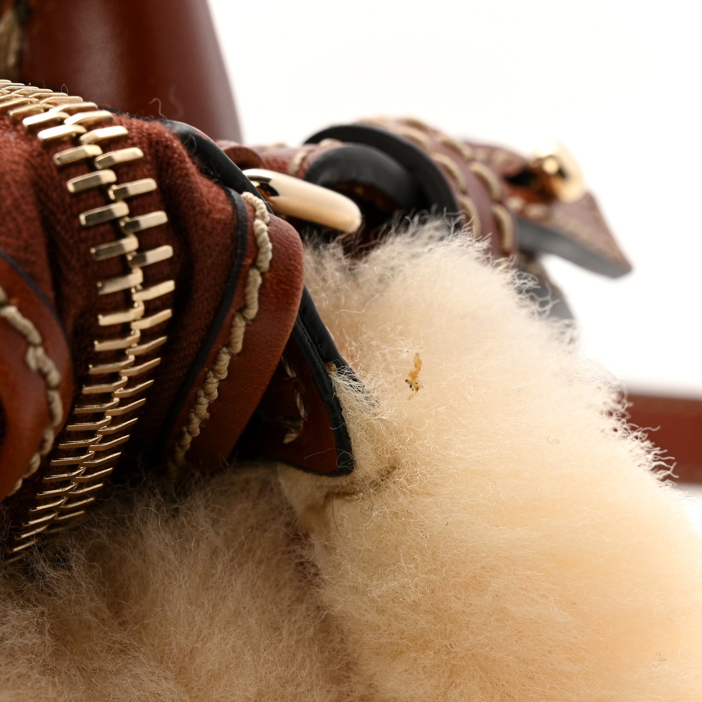 Shearling Vegetable Tanned Calfskin Mini Edith Sepia Brown