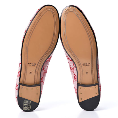 Gucci Canvas GG Monogram Horsebit Womens Jordaan Loafers 37 Gardenia Hibiscus Red 6 of 10