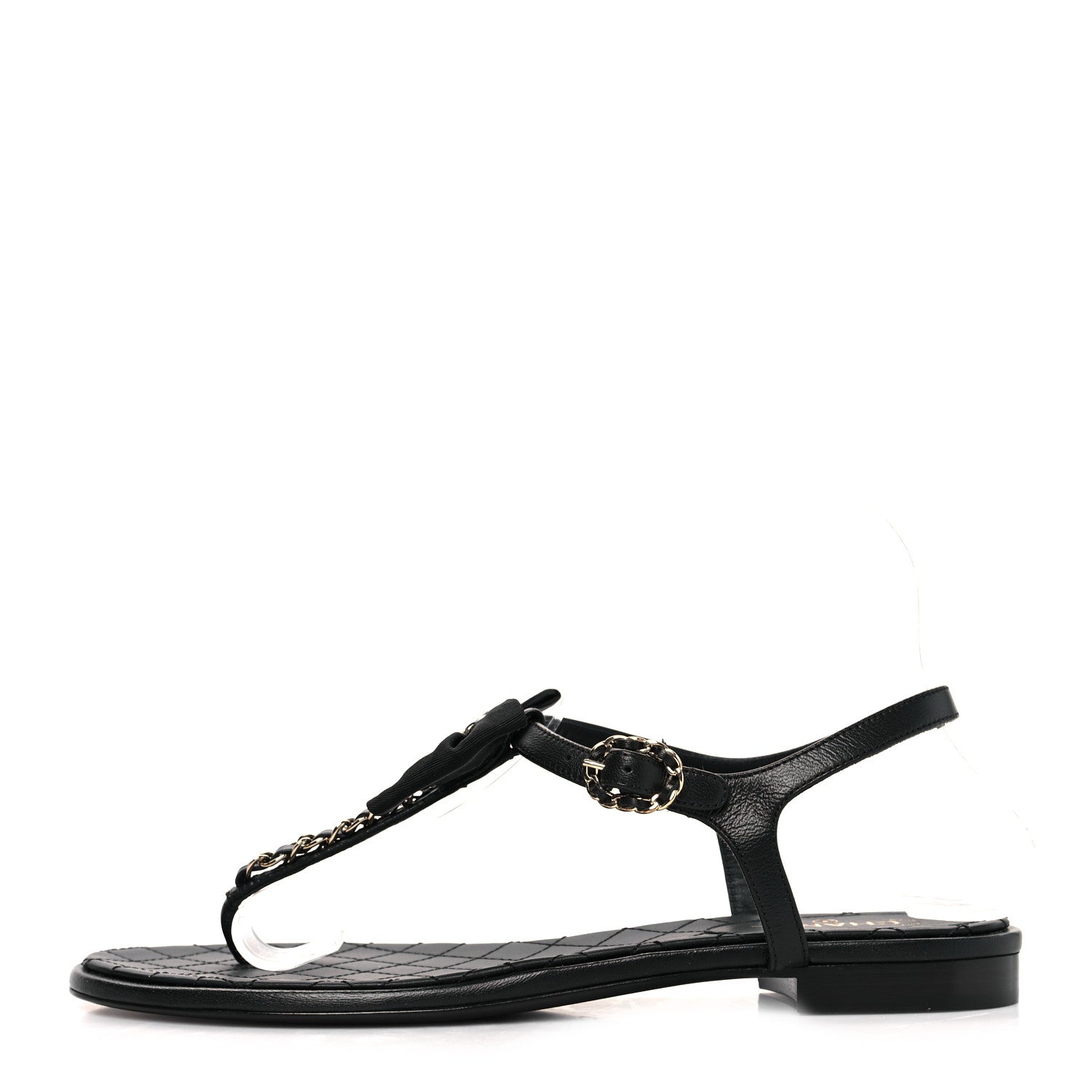 Chanel Lambskin Crystal Chain CC Thong Sandals 39.5 Black 1 of 7