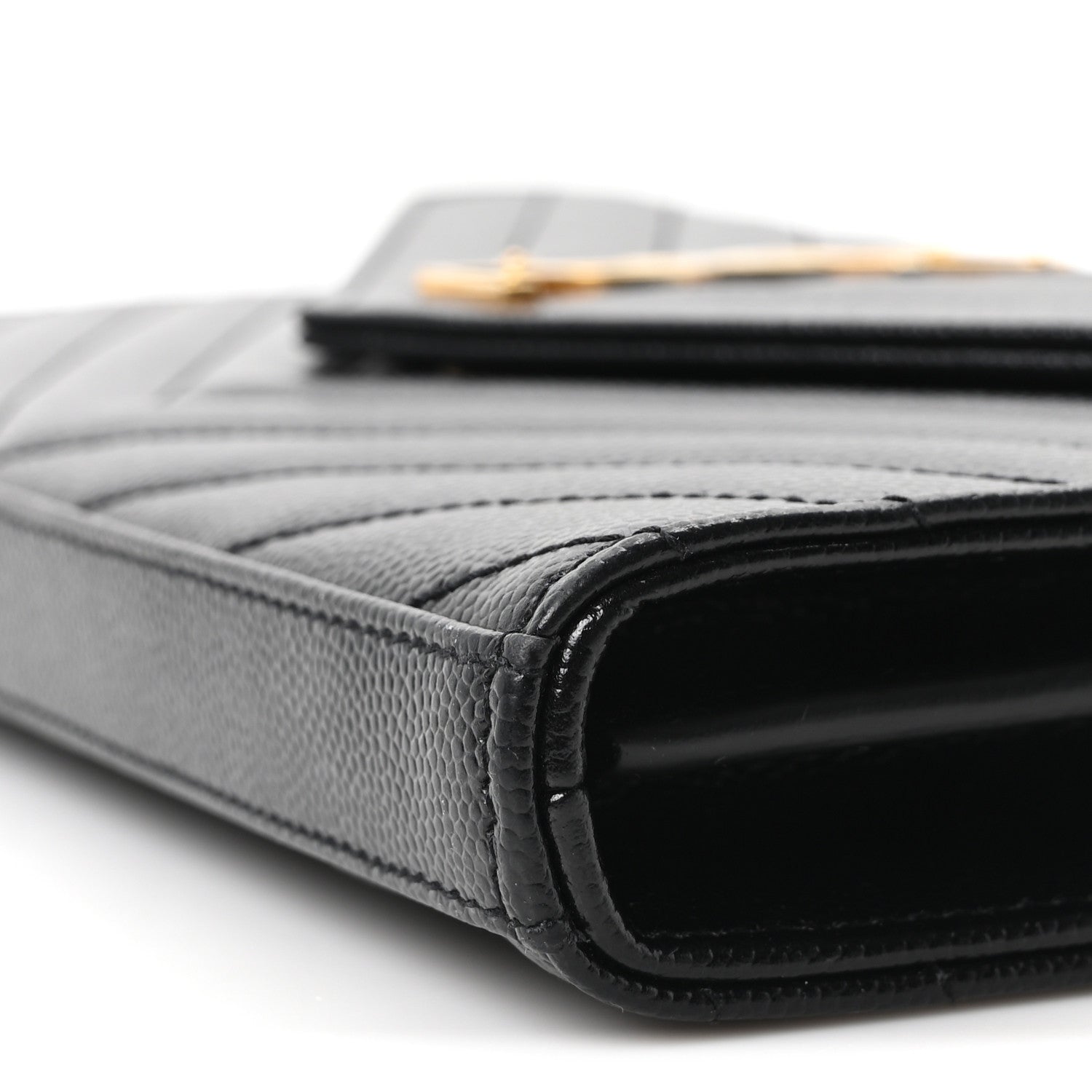 Saint Laurent Grain De Poudre Matelasse Chevron Monogram Chain Wallet Black 9 of 9
