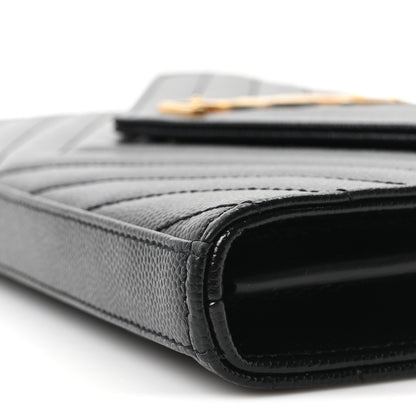 Saint Laurent Grain De Poudre Matelasse Chevron Monogram Chain Wallet Black 9 of 9