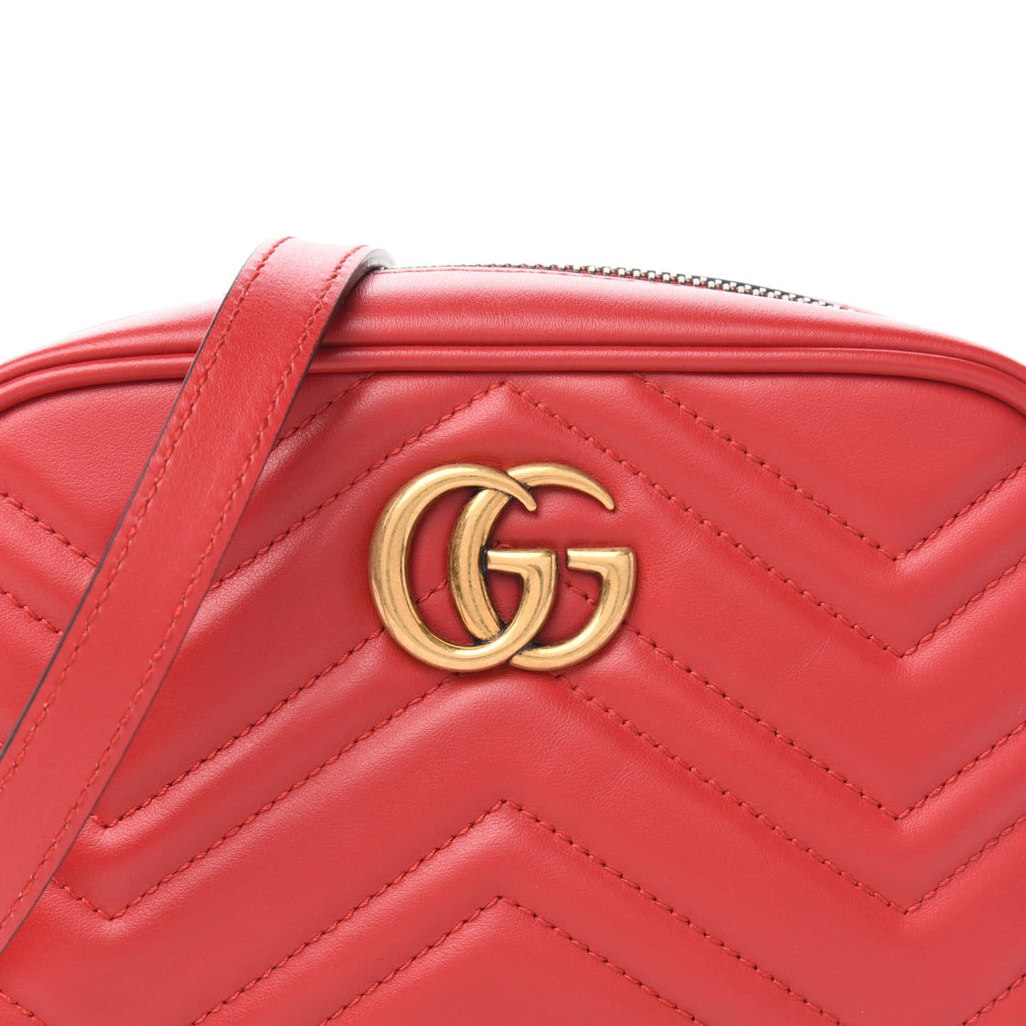 Calfskin Matelasse Mini GG Marmont Chain Shoulder Bag Hibiscus Red