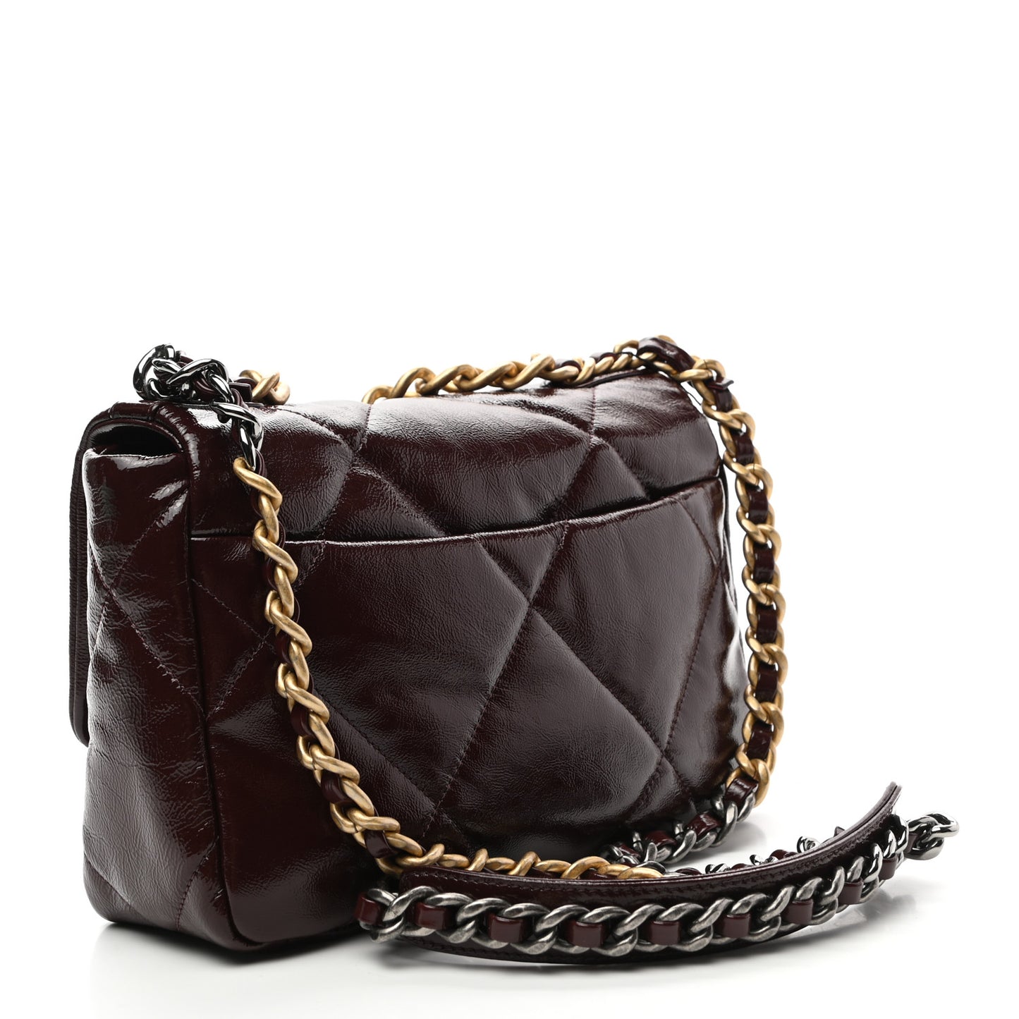 Shiny Crumpled Calfskin Quilted Medium Chanel 19 Flap Burgundy