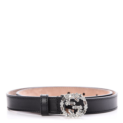 Gucci Calfskin Crystal Interlocking G Belt 75 30 Black 1 of 7